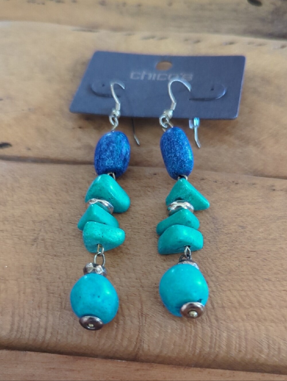 Chico's Turquoise and Deep Blue Bead Dangle Earrings